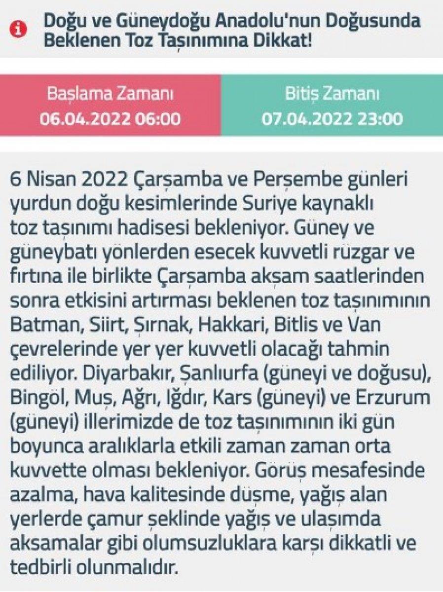 Meteoroloji'den Doğu illerine toz taşınımı uyarısı