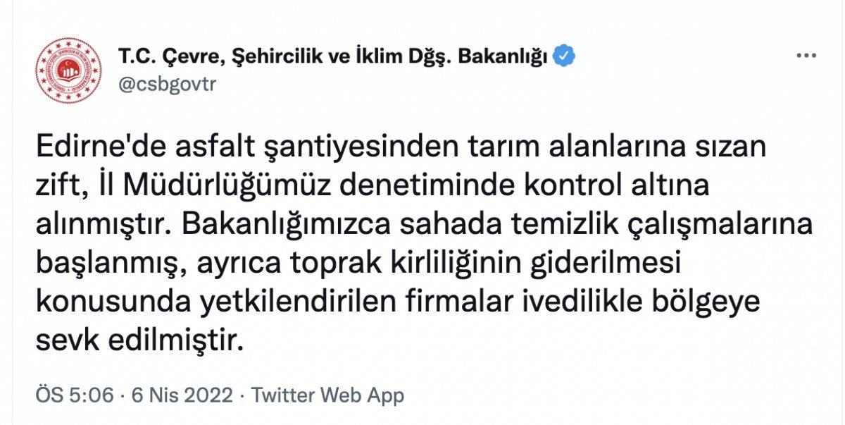 Edirne'de tarım alanına akan ham petrole müdahale edildi