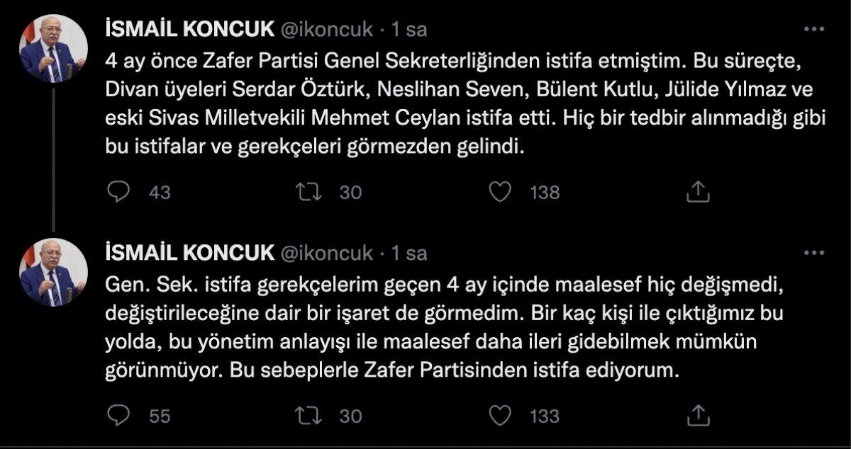 Adana Milletvekili İsmail Koncuk, Zafer Partisi’nden istifa etti