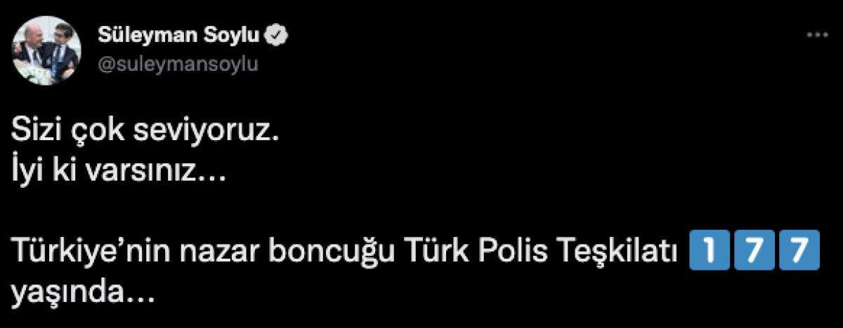 Süleyman Soylu'dan Türk Polis Teşkilatı'na yıl dönümü mesajı