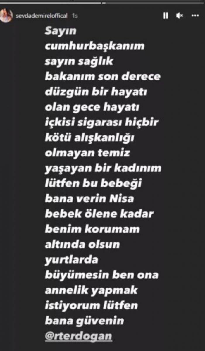 Sevda Demirel, Nisa bebeğe annelik yapmak istiyor