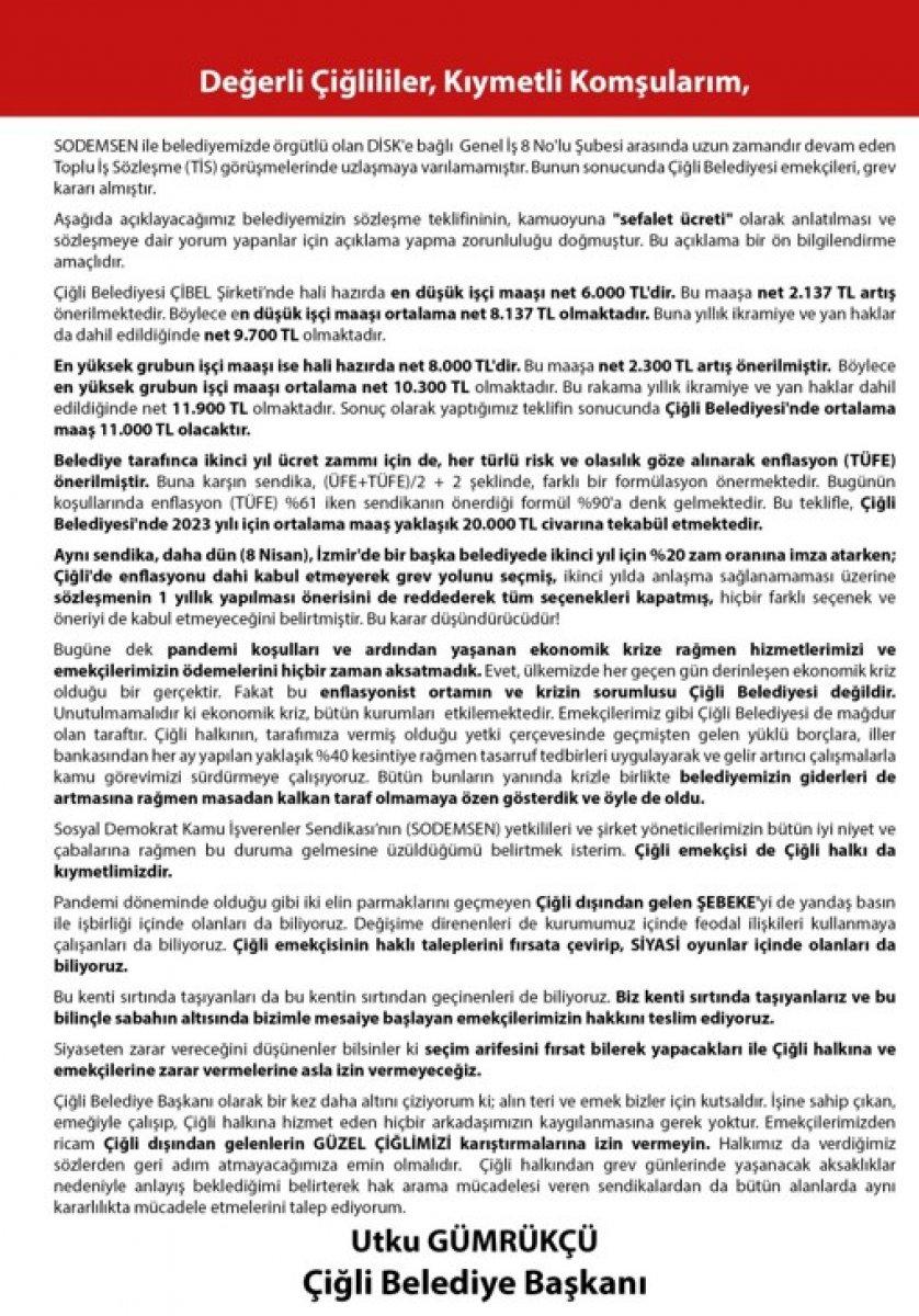 İzmir'deki Çiğli Belediyesi'nde grev kararı