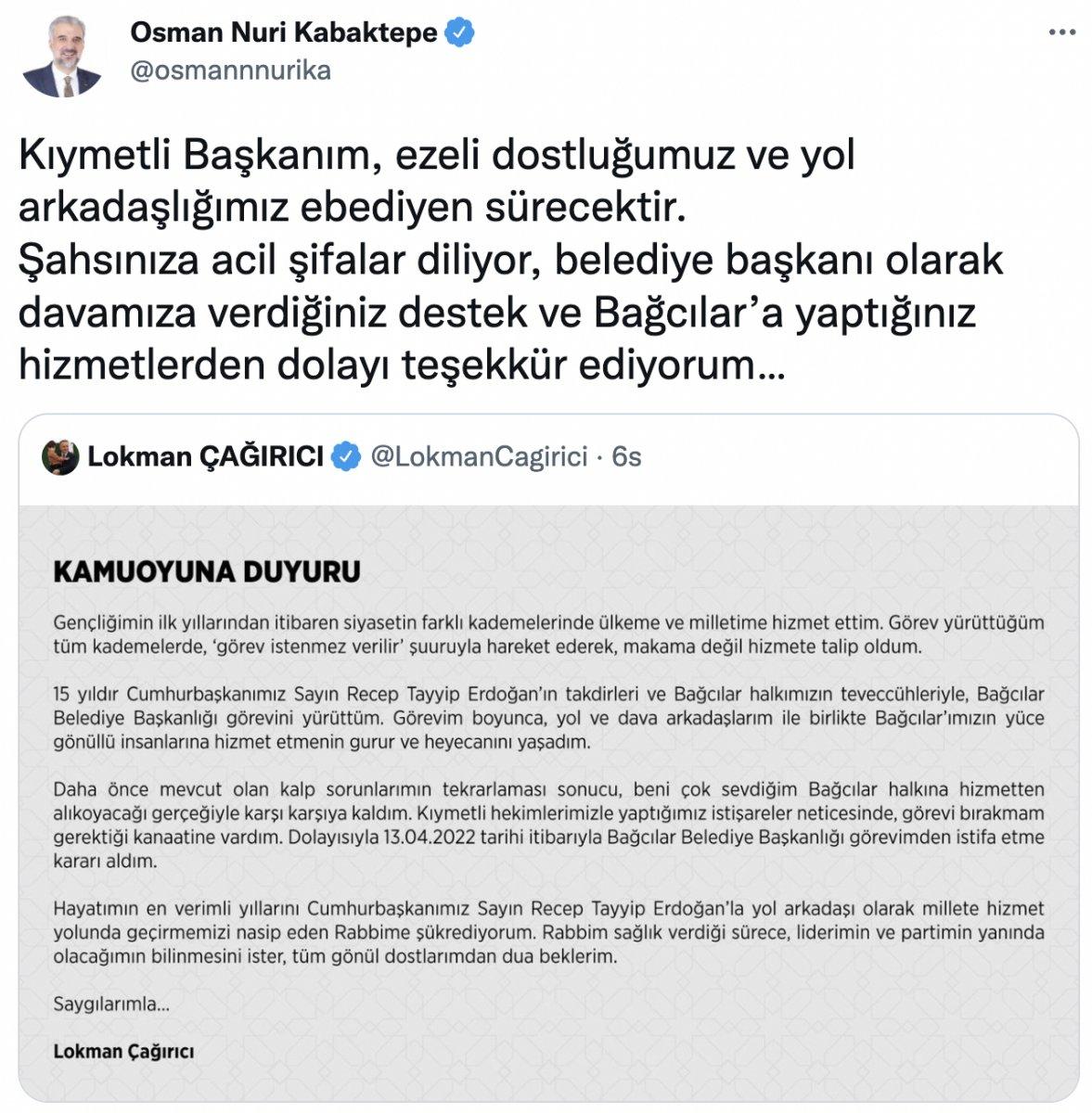 Bağcılar Belediye Başkanı Çağırıcı, görevinden istifa etti