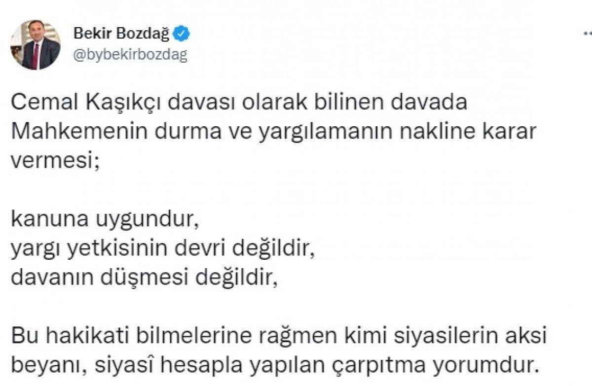 Bekir Bozdağ'dan Cemal Kaşıkçı kararı açıklaması: Nakli kanuna uygundur