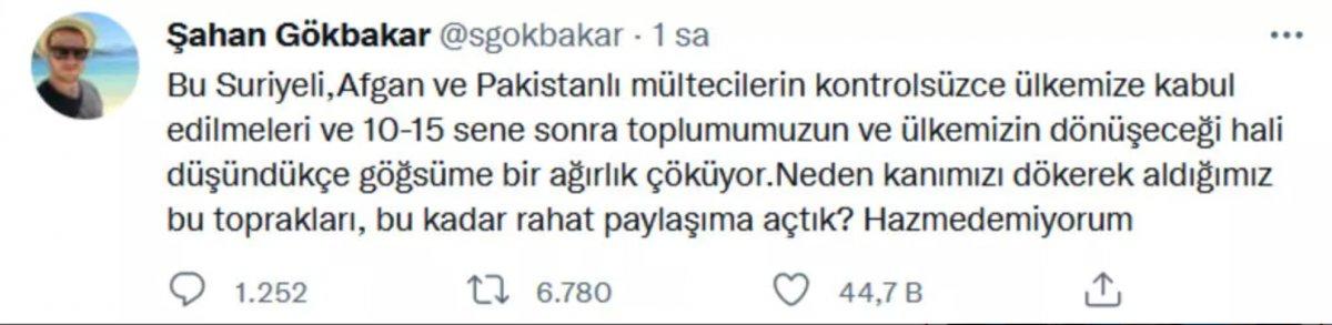 Şahan Gökbakar'dan mülteci paylaşımı