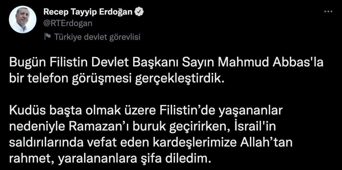 Cumhurbaşkanı Erdoğan, Filistin Devlet Başkanı Abbas'la görüştü