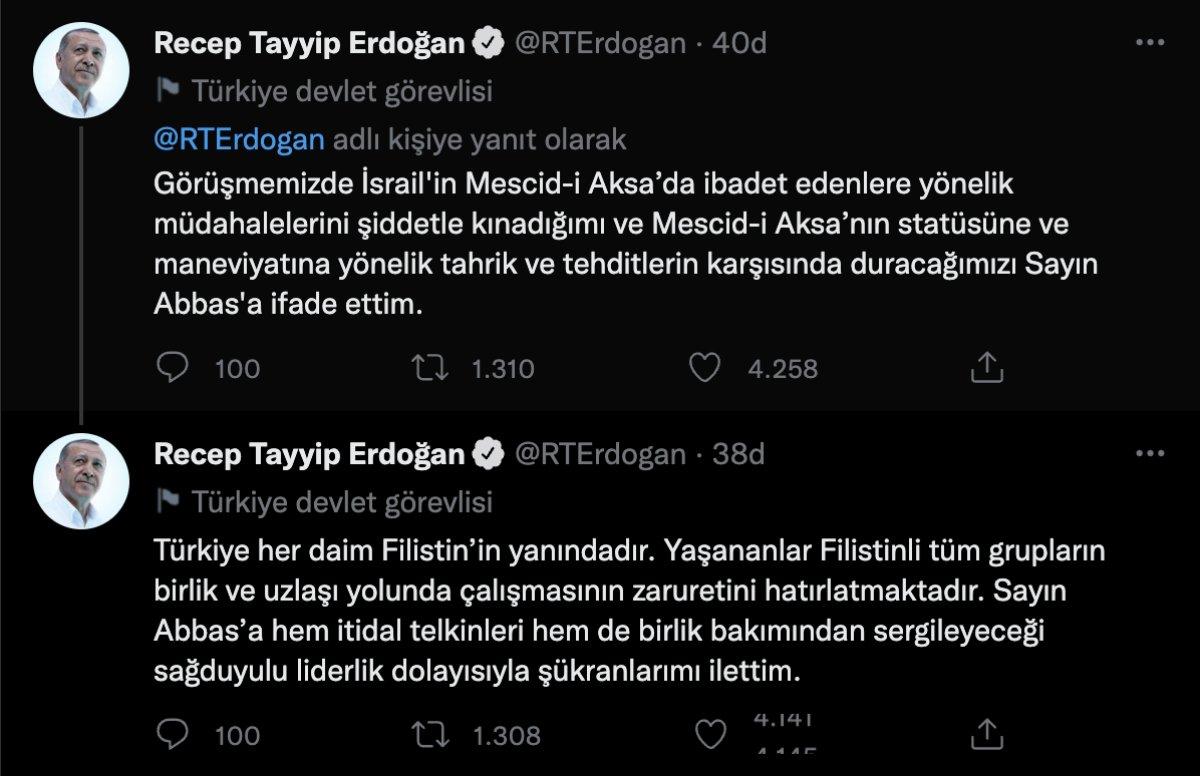 Cumhurbaşkanı Erdoğan, Filistin Devlet Başkanı Abbas'la görüştü