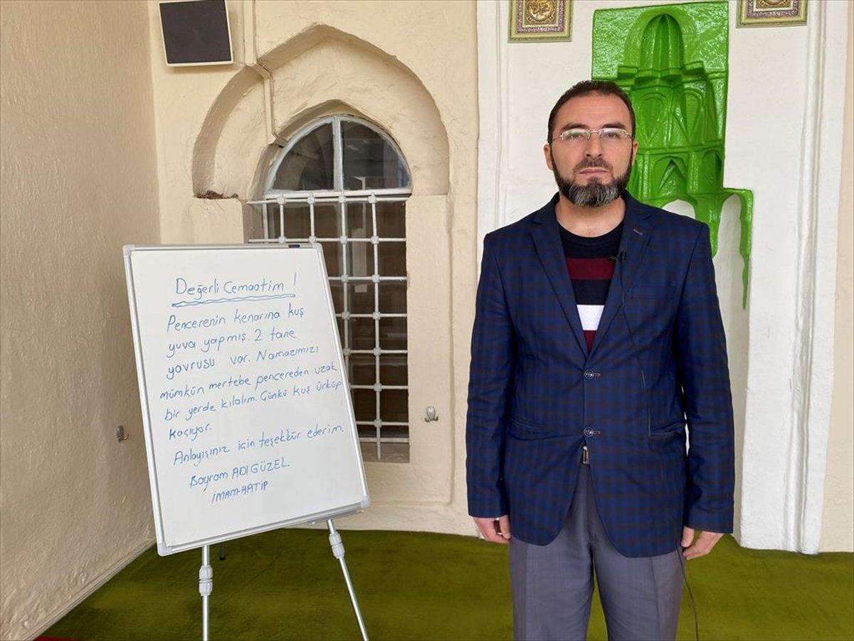 İzmir'de cami imamı, pencereye yuva yapan kumru için cemaati astığı notla uyardı