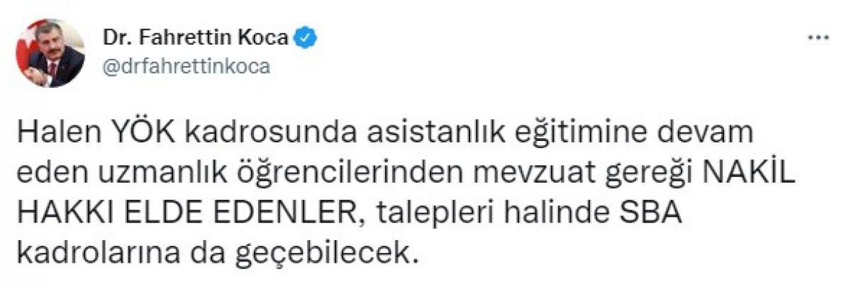 Fahrettin Koca'dan memuriyetten istifa eden doktorlara müjde
