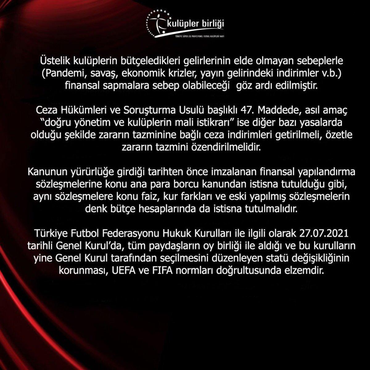 Kulüpler Birliği: Spor Yasası'nın bazı maddeleri değişmeli