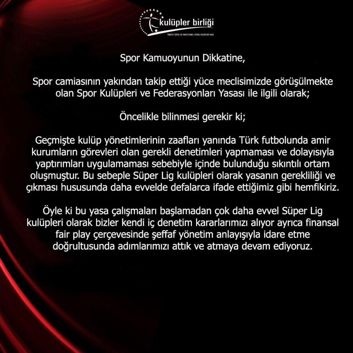 Kulüpler Birliği: Spor Yasası'nın bazı maddeleri değişmeli