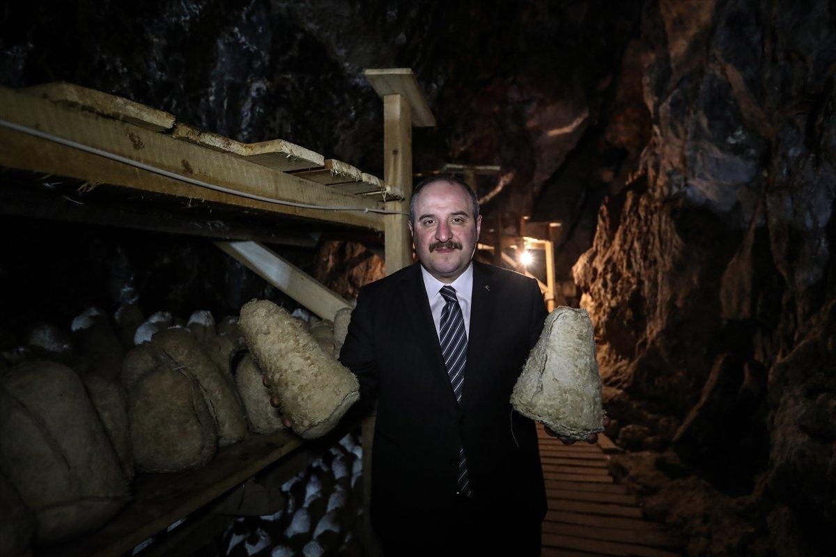 Mustafa Varank, mağarada üretilen Divle Obruk Peyniri'ni inceledi
