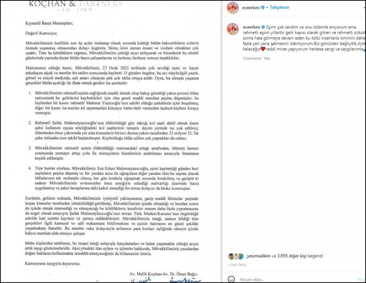 Ece Erken'den reddi miras