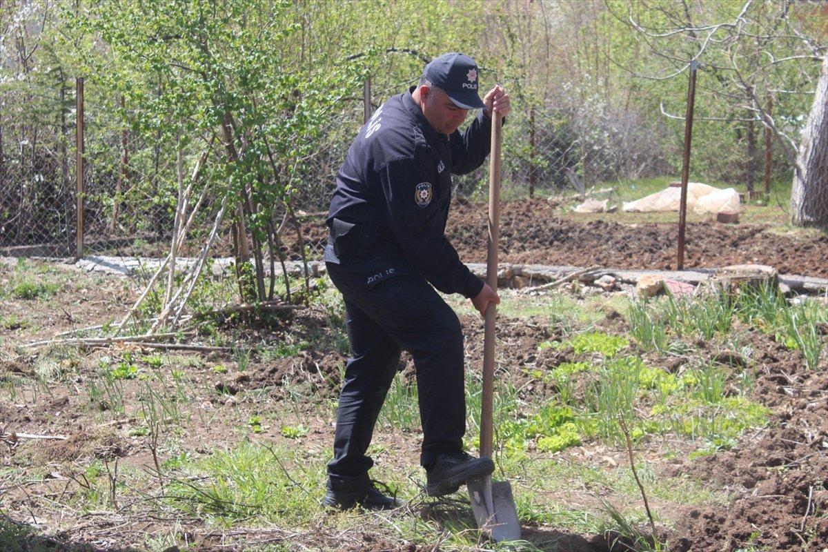Malatya'da polis ekipleri, yaşlı kadının bahçesini çapaladı