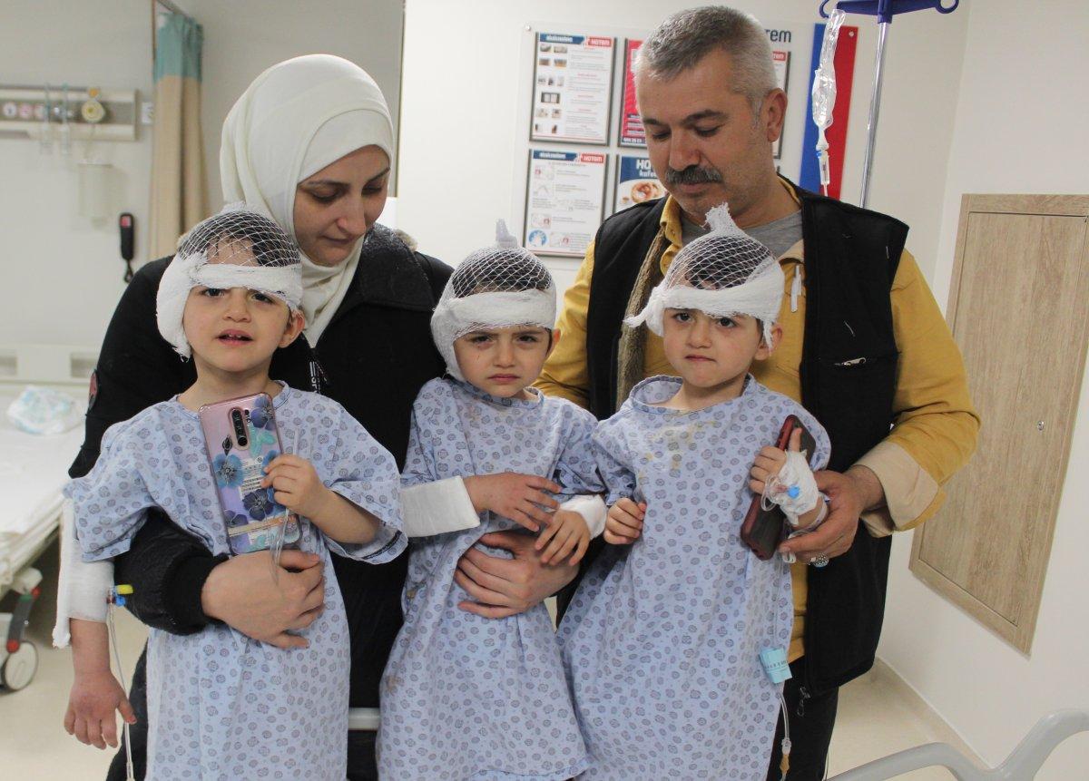 İşitme kaybı olan Suriyeli üçüzler, Gaziantep'te sağlıklarına kavuştu