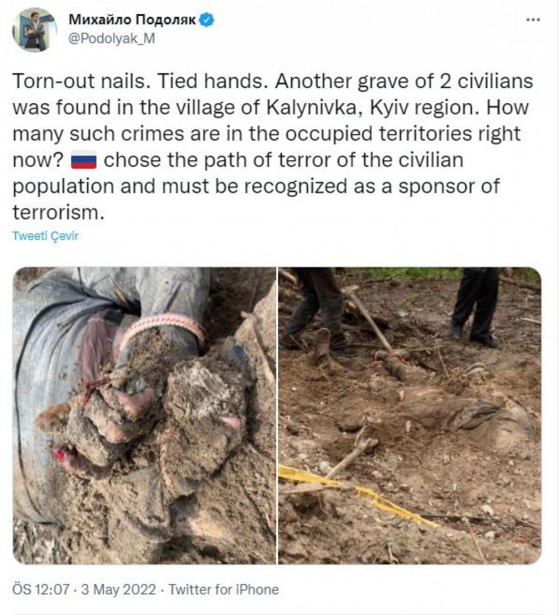 Elleri bağlanarak gömülen 2 Ukraynalının fotoğrafı paylaşıldı