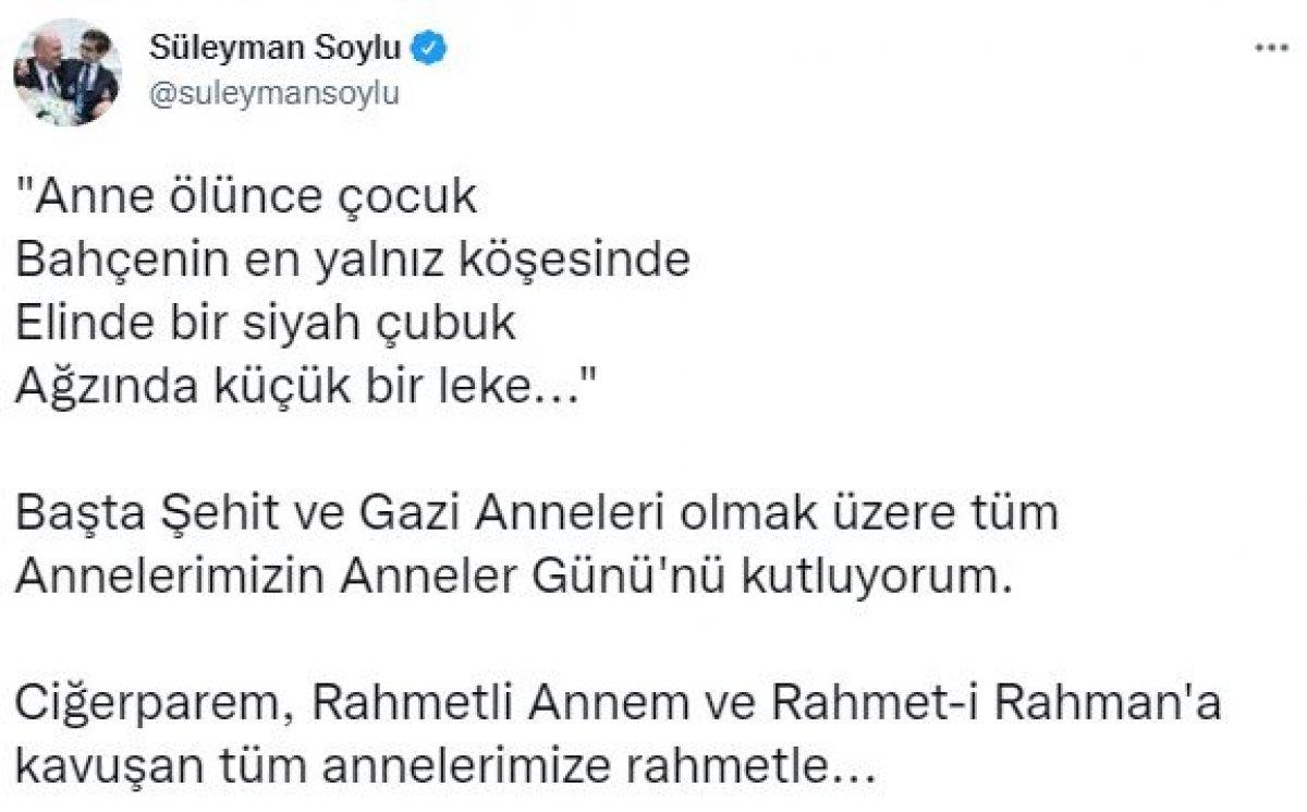 Süleyman Soylu'nun Anneler Günü paylaşımı