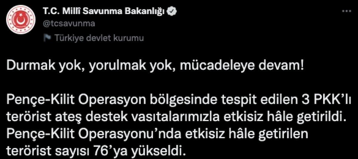 Pençe Kilit Operasyonu'nda öldürülen terörist sayısı 76 oldu