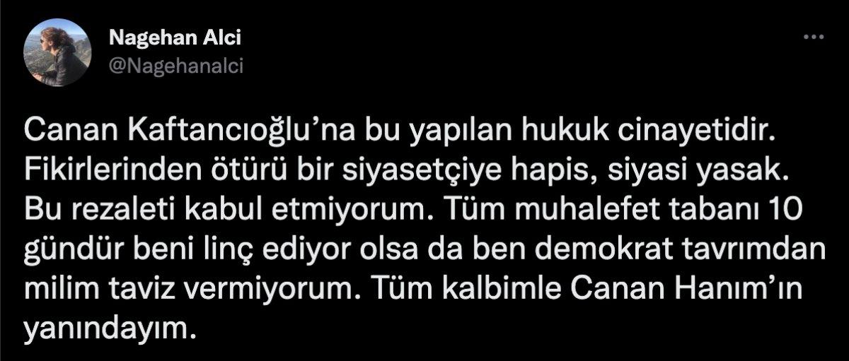 Nagehan Alçı'dan Canan Kaftancıoğlu'na destek