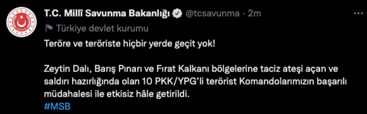 MSB: 3 operasyon bölgesinde 10 terörist öldürüldü