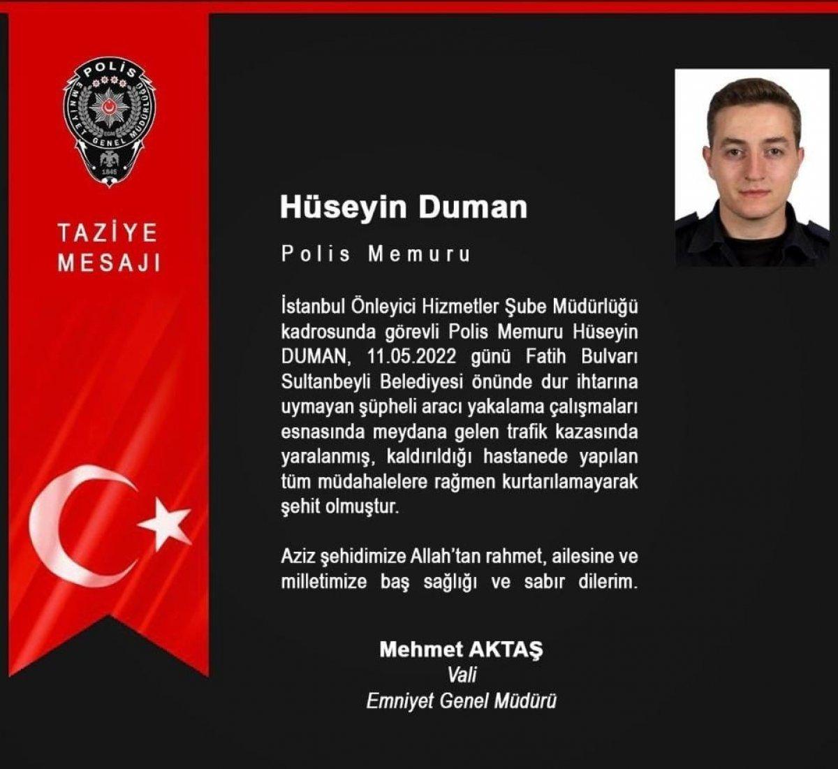 Sultanbeyli'de kaza yapan motosikletli polis memuru şehit oldu