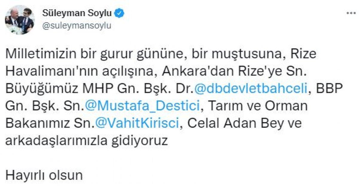 Süleyman Soylu'dan, Rize-Artvin Havalimanı paylaşımı