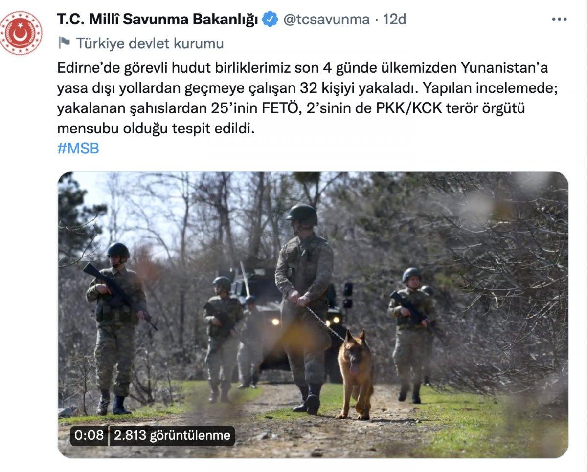 MSB: Yunanistan'a yasa dışı geçmeye çalışan 32 kişi yakalandı