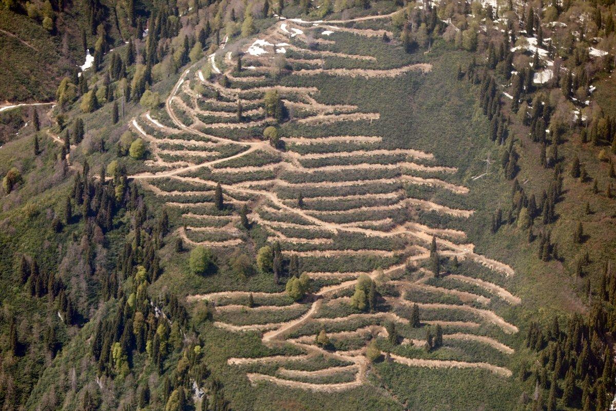 Doğu Karadeniz'deki zorlu yolların görüntüsü helikopterden çekildi