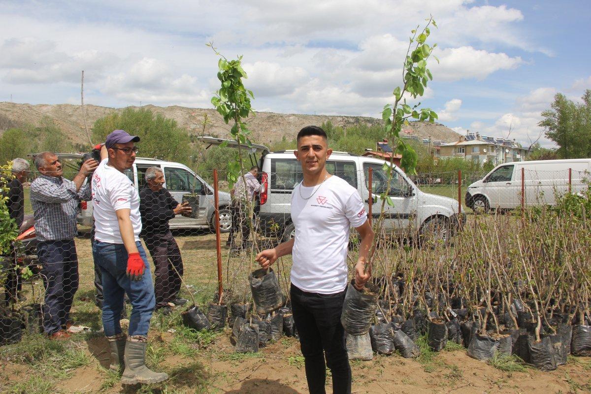 Sivas'ta ölen babası için meyve ağaçları ekti