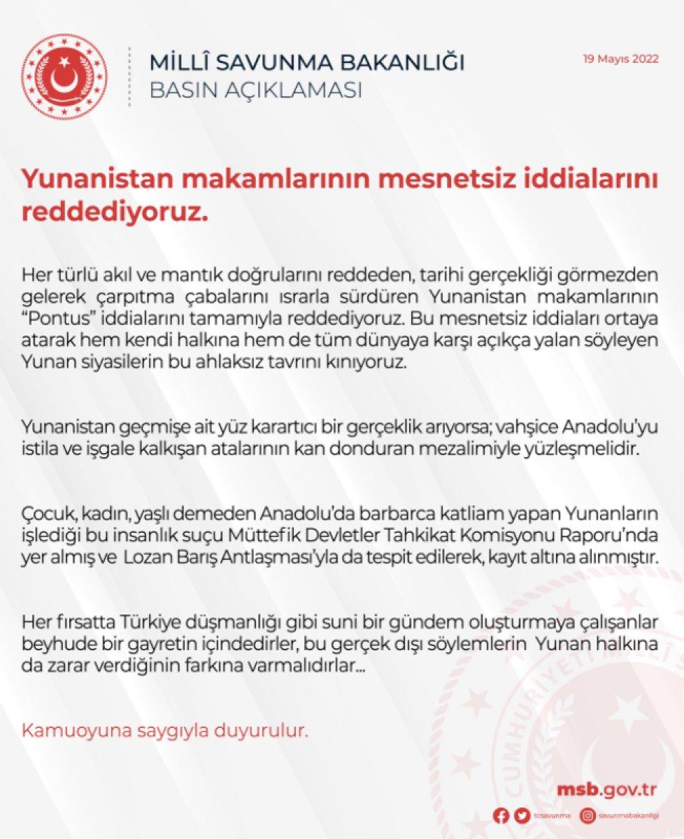 MSB'den Yunanistan'a net cevap: Pontus iddialarını tamamıyla reddediyoruz