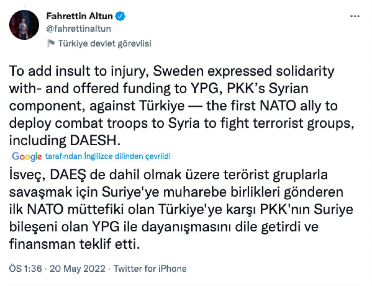 Fahrettin Altun'dan İsveç Dışişleri Bakanı'na PKK eleştirisi