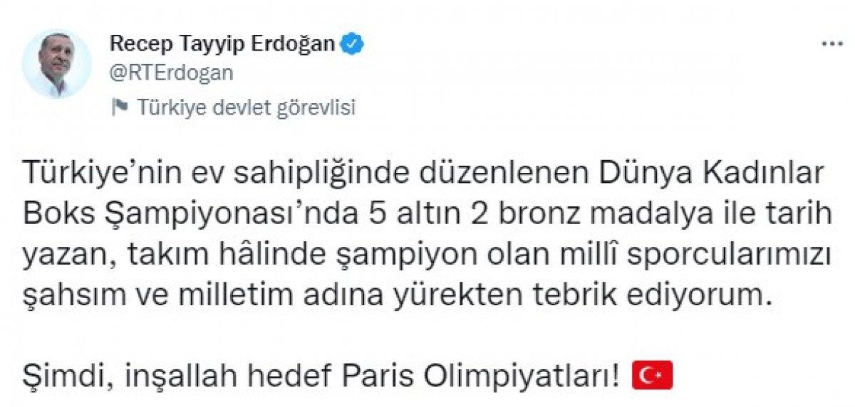 Cumhurbaşkanı Erdoğan'dan şampiyon kadın milli boksörlerimize tebrik