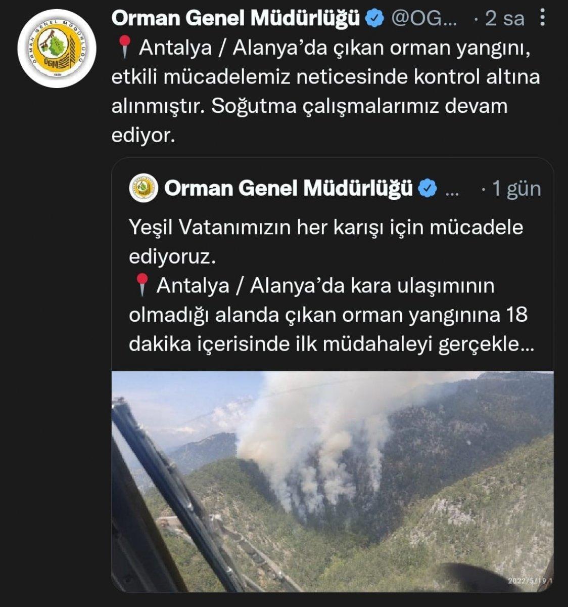 Alanya'daki orman yangını kontrol altına alındı