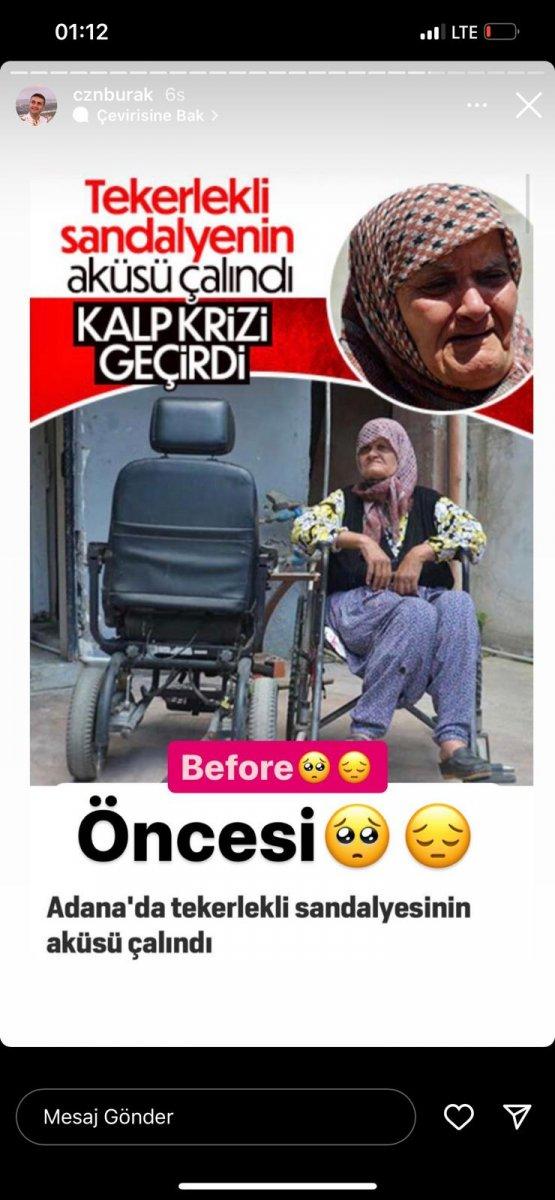 CZN Burak, engelli kadına tekerlekli sandalye gönderdi