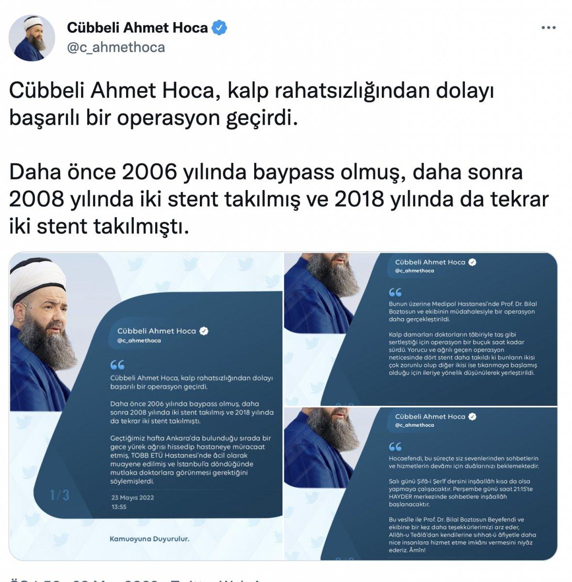 Cübbeli Ahmet Hoca kalp ameliyatı geçirdi