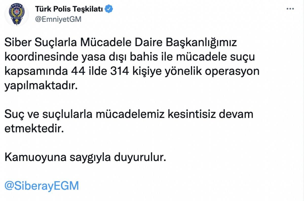 44 ilde 314 kişiye yönelik yasa dışı bahis operasyonu