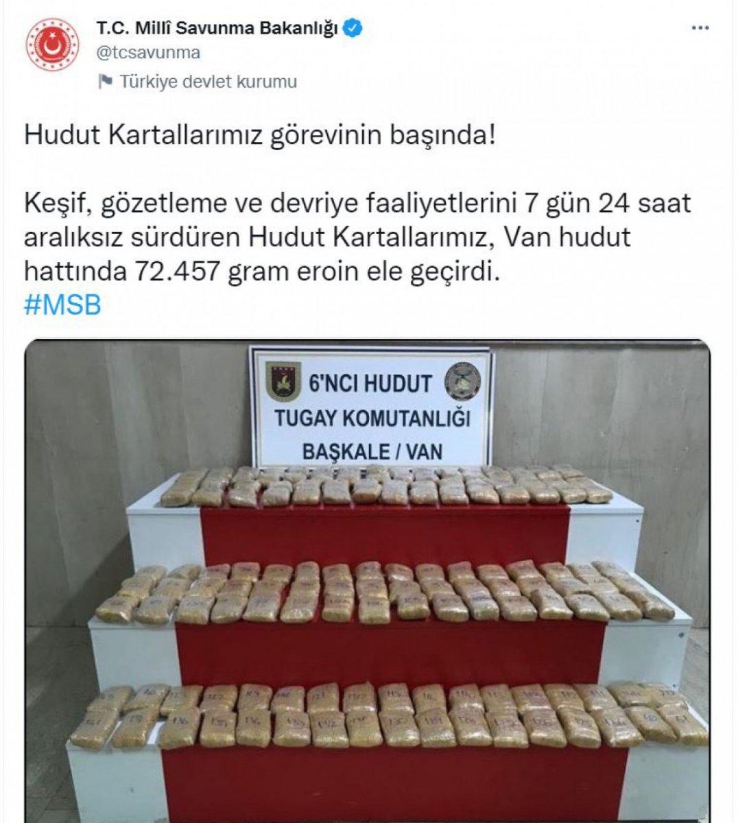Van'da sınır hattında 72 kilo 457 gram eroin yakalandı