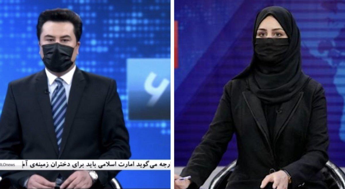 Afganistan'da erkek sunuculardan kadın meslektaşlarına maskeli destek