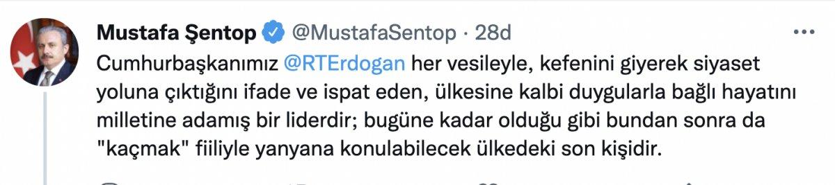 Mustafa Şentop: Cumhurbaşkanımız, 'kaçmak' fiiliyle yan yana konulabilecek son kişi