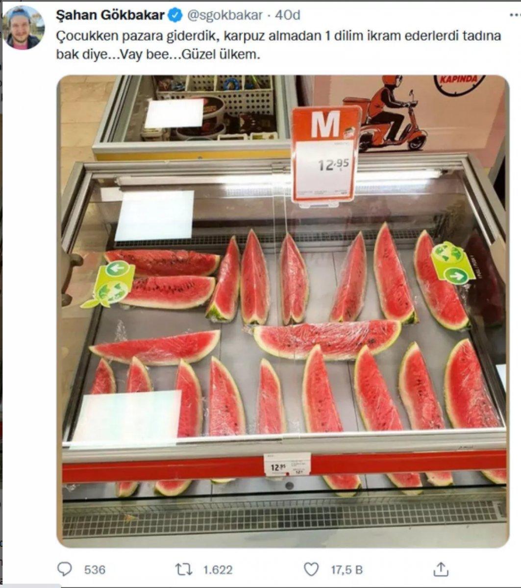 Şahan Gökbakar, dilimle satılan karpuzları paylaştı