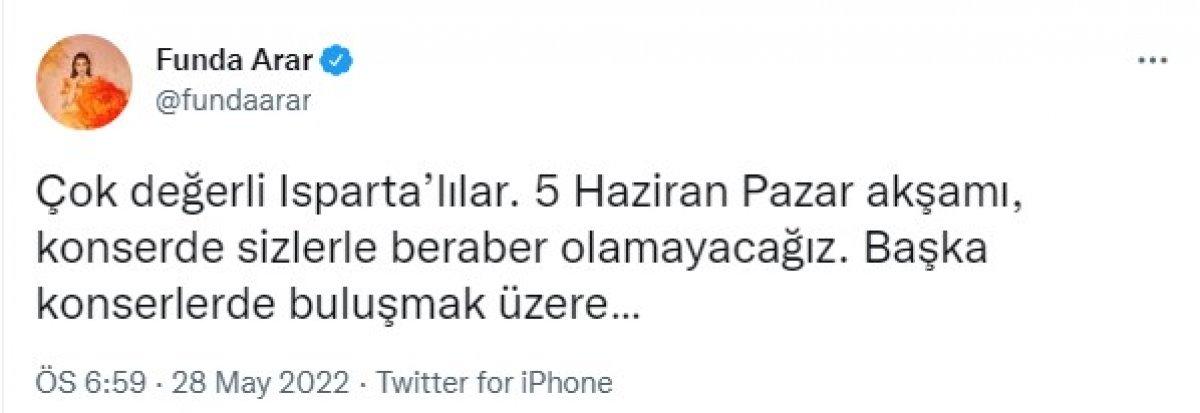 Derya Uluğ ve Funda Arar, Isparta konserine çıkmayacak