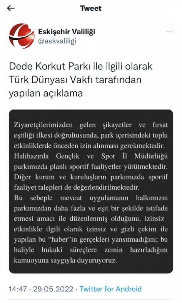 Eskişehir’deki parkta yoga yaptırılmadı