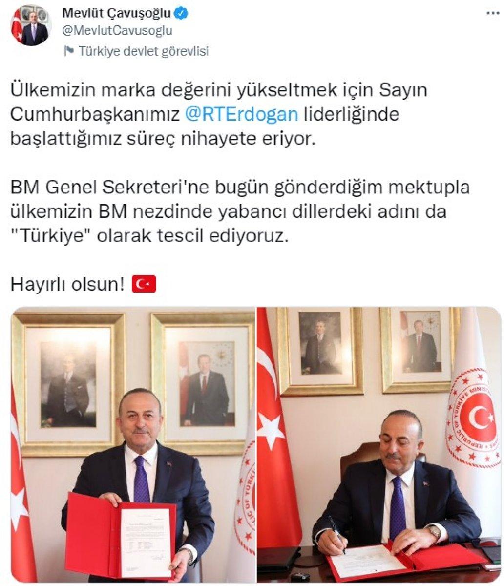 BM, 'Turkey' adını 'Türkiye' olarak değiştirdi