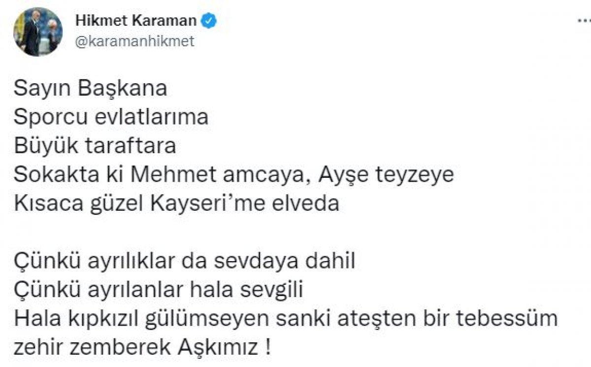Kayserispor, Hikmet Karaman ile yolları ayırdı