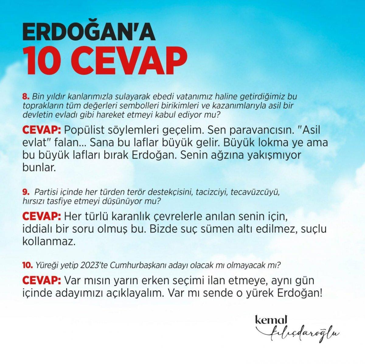 Kılıçdaroğlu, Cumhurbaşkanı Erdoğan'ın sorularını cevapladı
