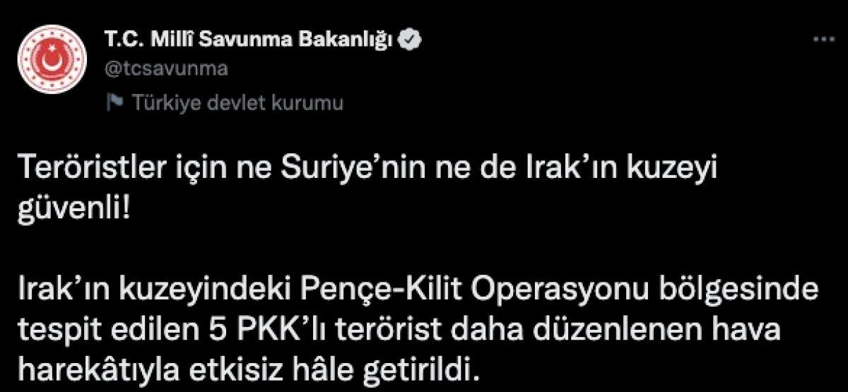 Pençe Kilit Operasyon bölgesinde 5 terörist öldürüldü
