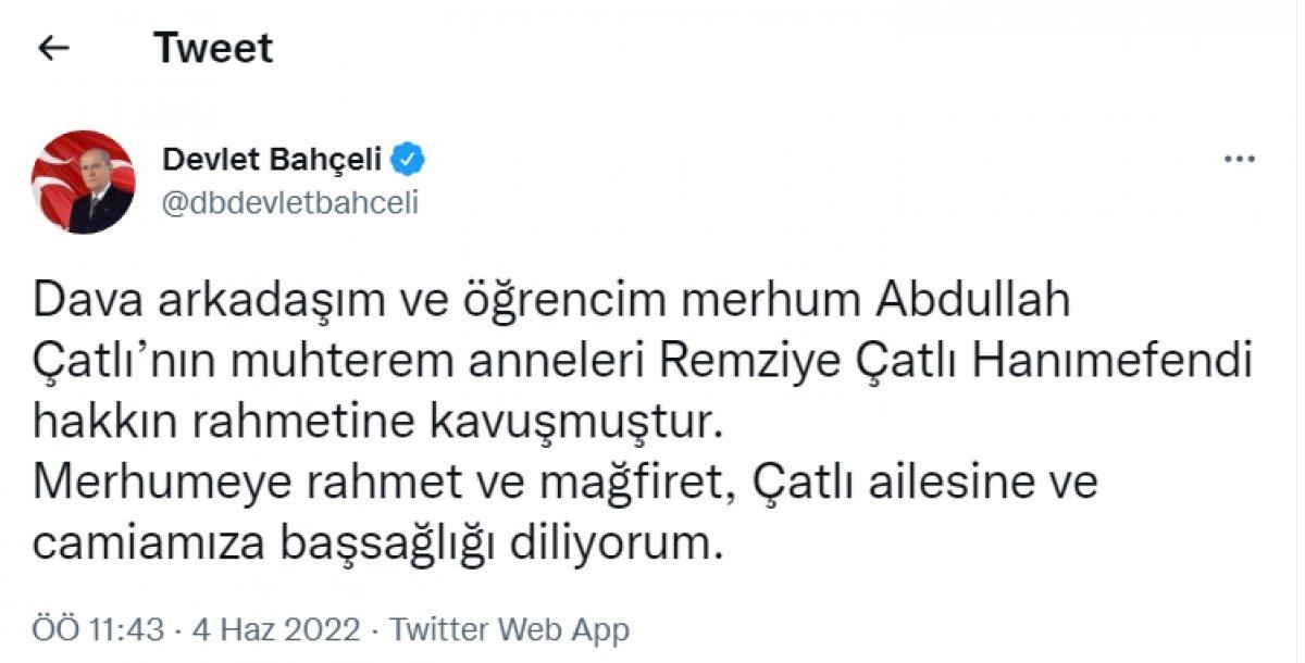Devlet Bahçeli'den Abdullah Çatlı'ya başsağlığı mesajı