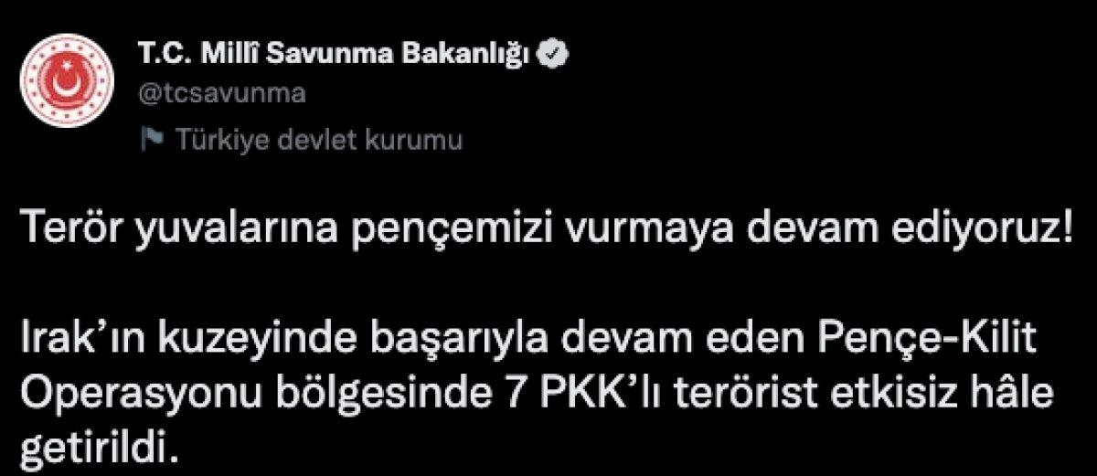 Pençe Kilit bölgesinde 7 terörist öldürüldü