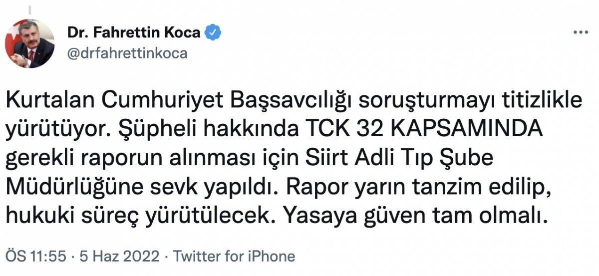 Bakan Koca'dan Kurtalan'da doktora şiddet olayı hakkında açıklama