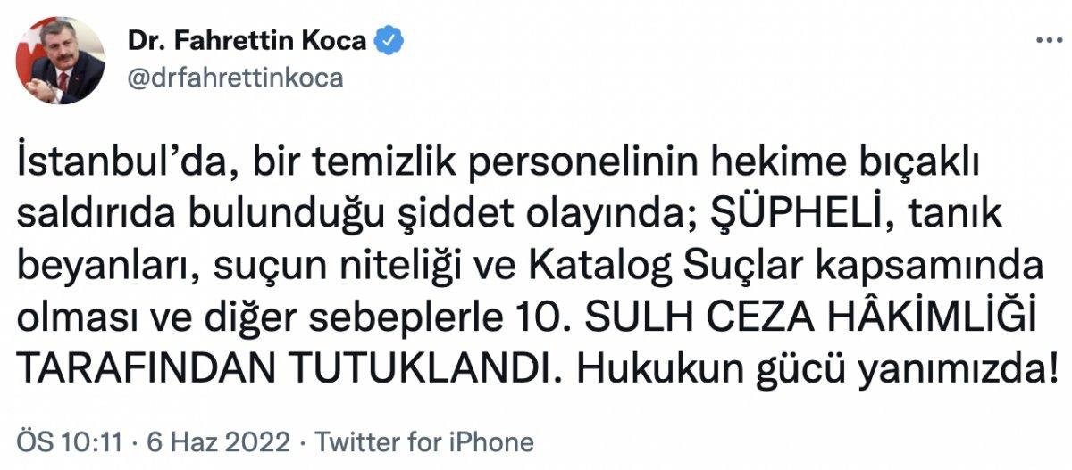 Bakan Koca: İstanbul'da doktora bıçaklı saldırının şüphelisi tutuklandı